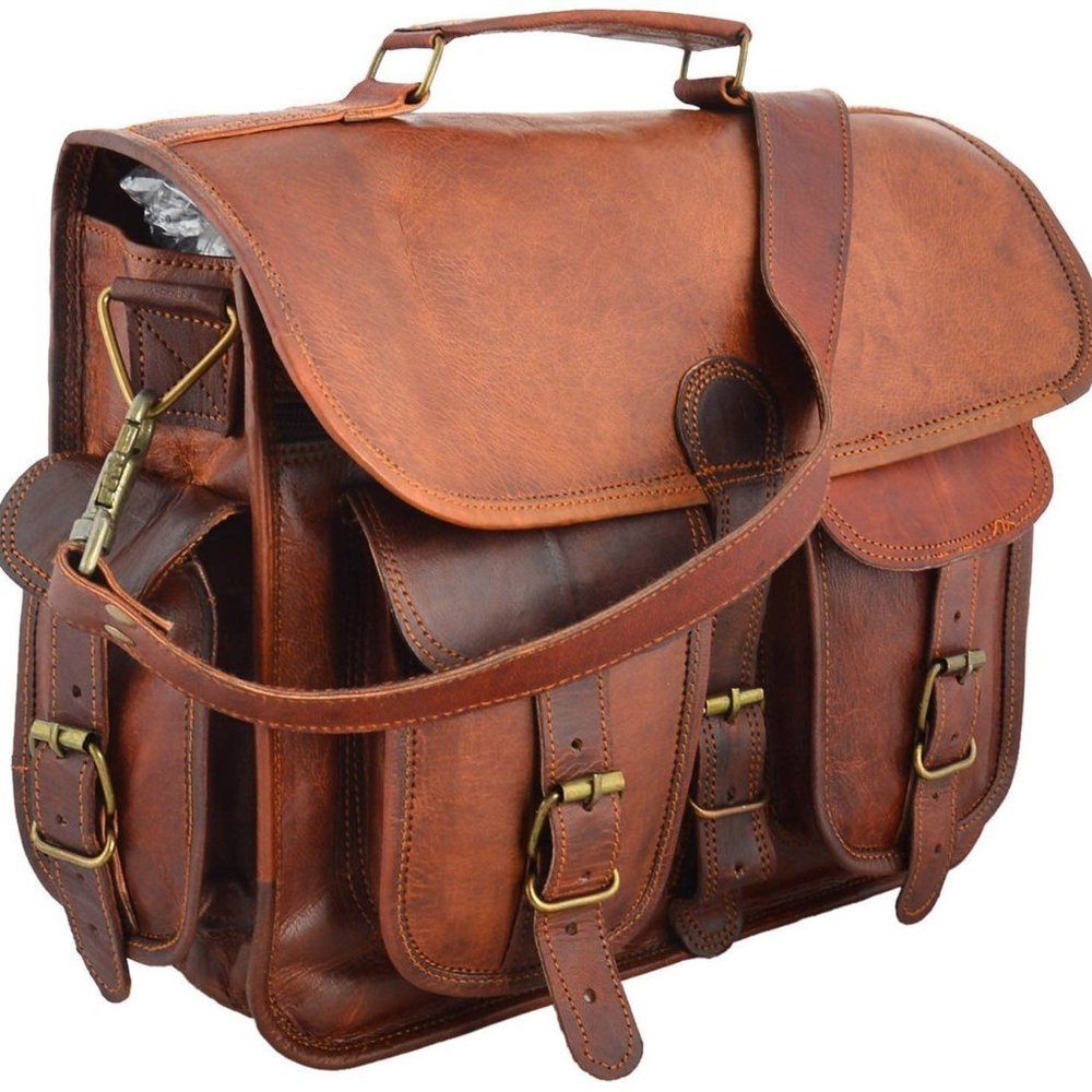 Vintage Leather Laptop Messenger Bag - Picture 2 of 6